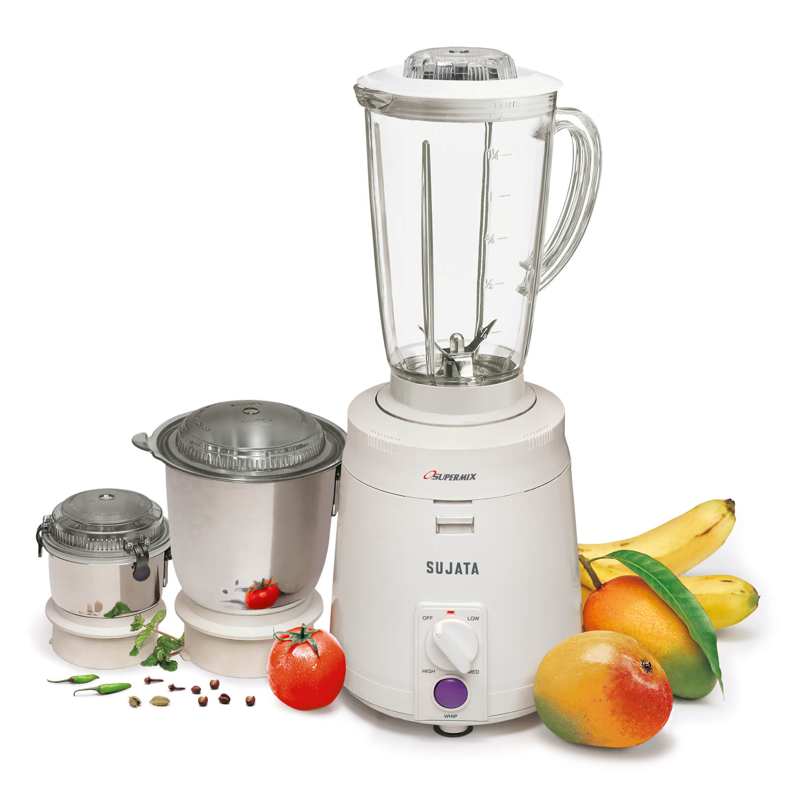Sujata Supermix 900W Mixer Grinder (3 Jars, 90 Min Grinding)