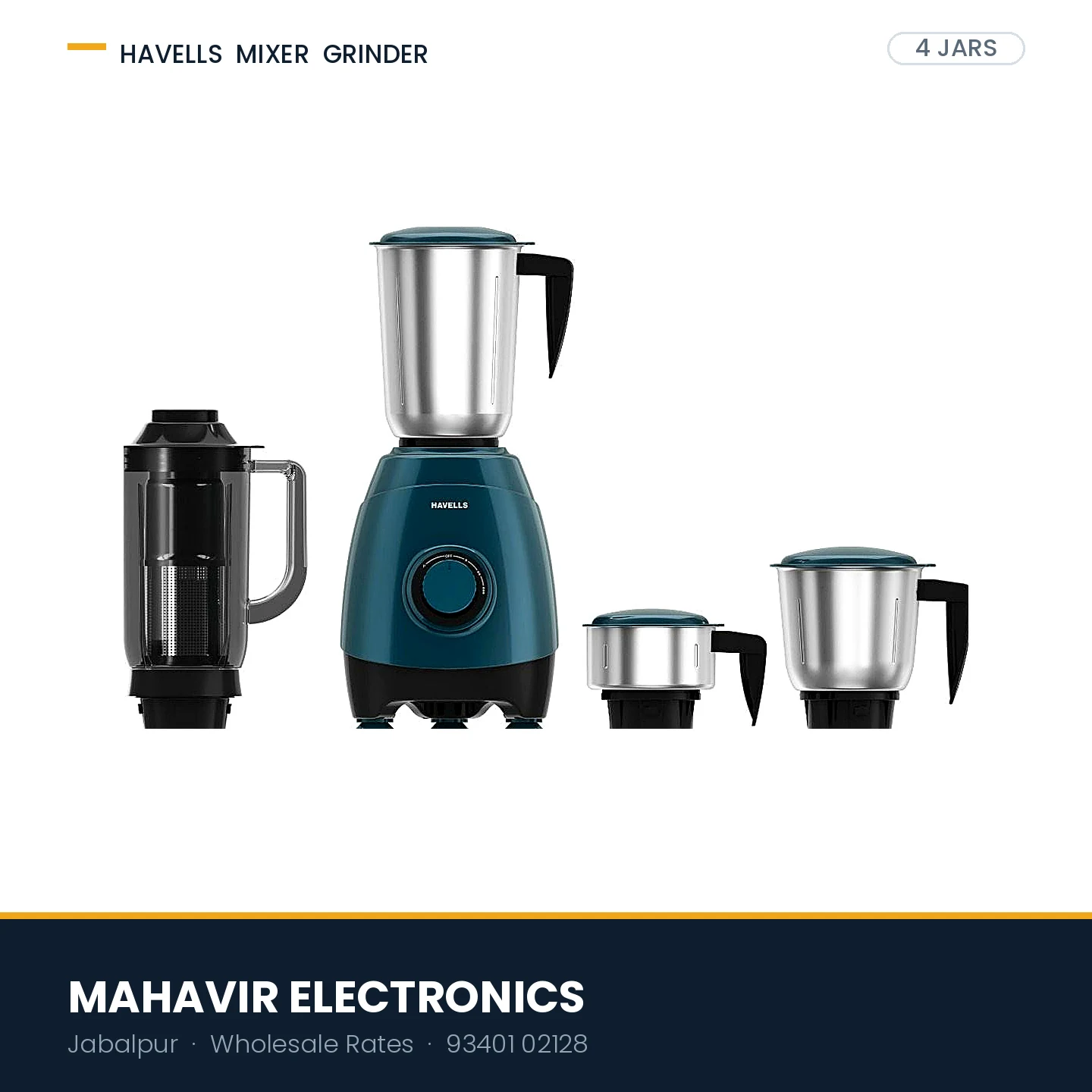 Havells ESO Mixer Grinder – 750W Powerful Motor with 4 Jars