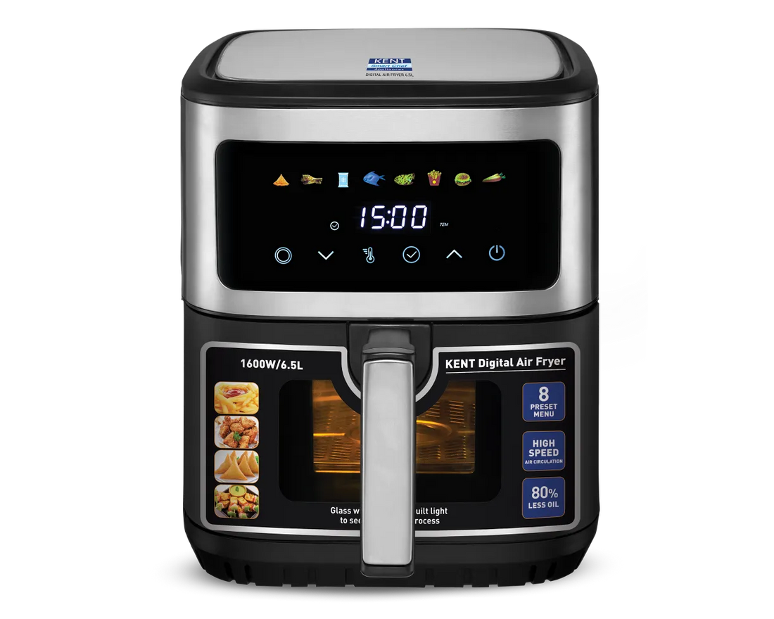 KENT Digital Air Fryer 6.5L (1600W, 8 Preset Modes, Glass Window)