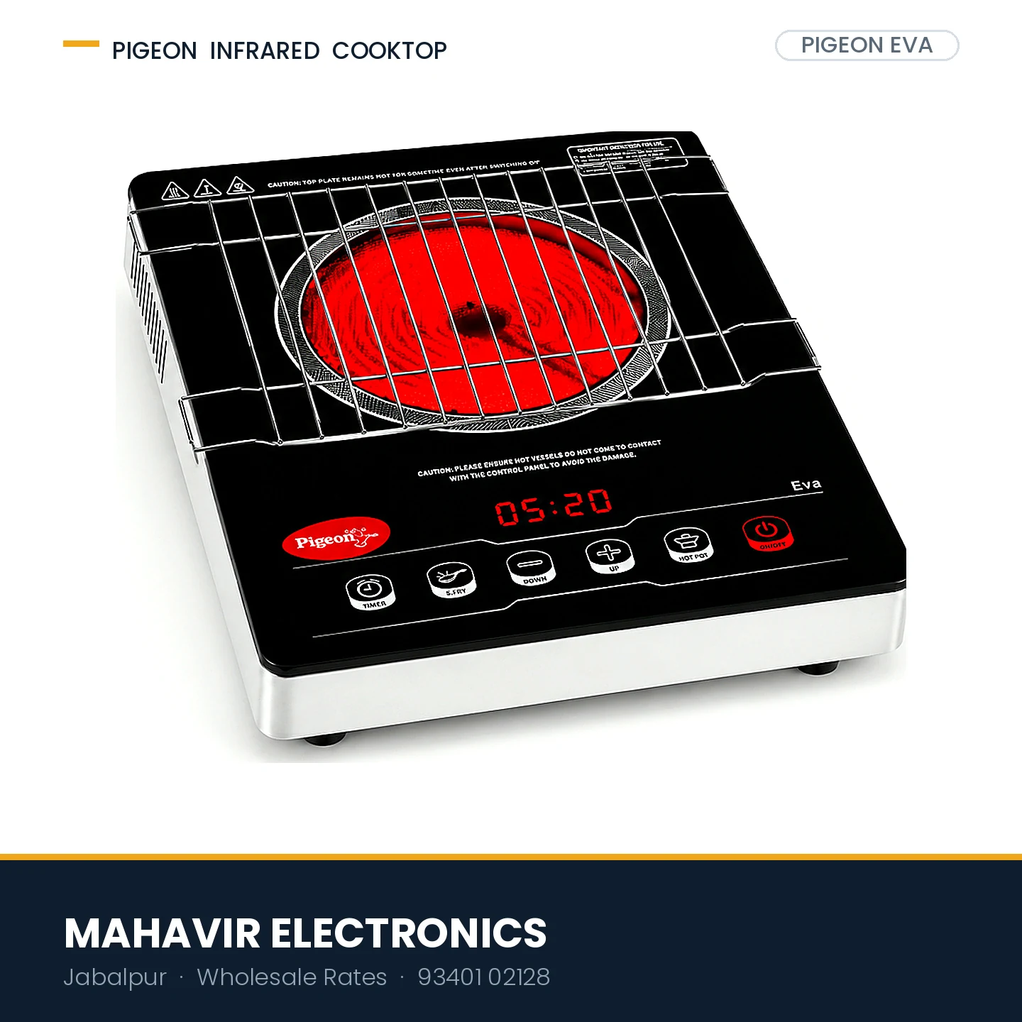 Pigeon Infrared Cook & Grill 2000W Cooktop (Har Bartan Chale, Tandoor Grill ke Saath)