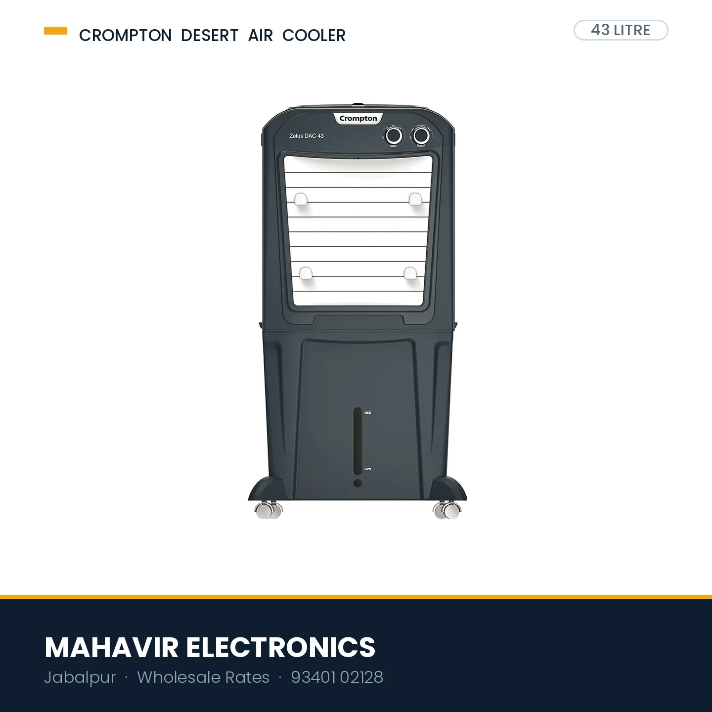 Crompton Zelus DAC 43 Litre Desert Air Cooler with Ball Bearing Motor