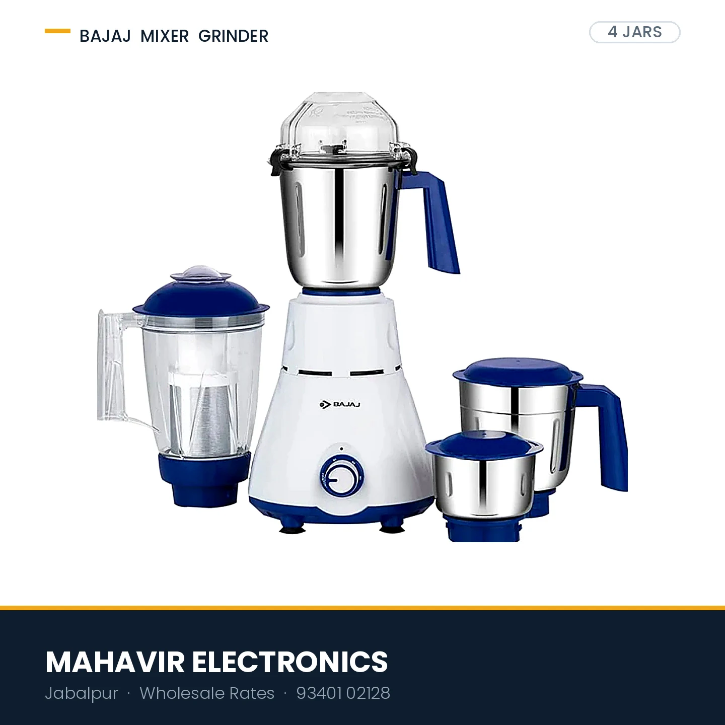 Bajaj Rex Mixer Grinder – 750W Powerful Motor with 4 Jars